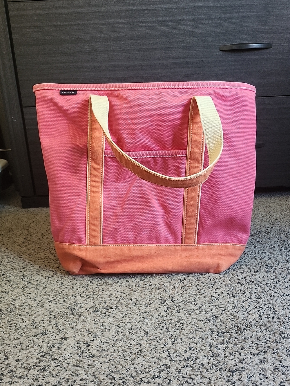 Vintage Lands End Canvas Two-Tone Pink & Coral Tote Bag